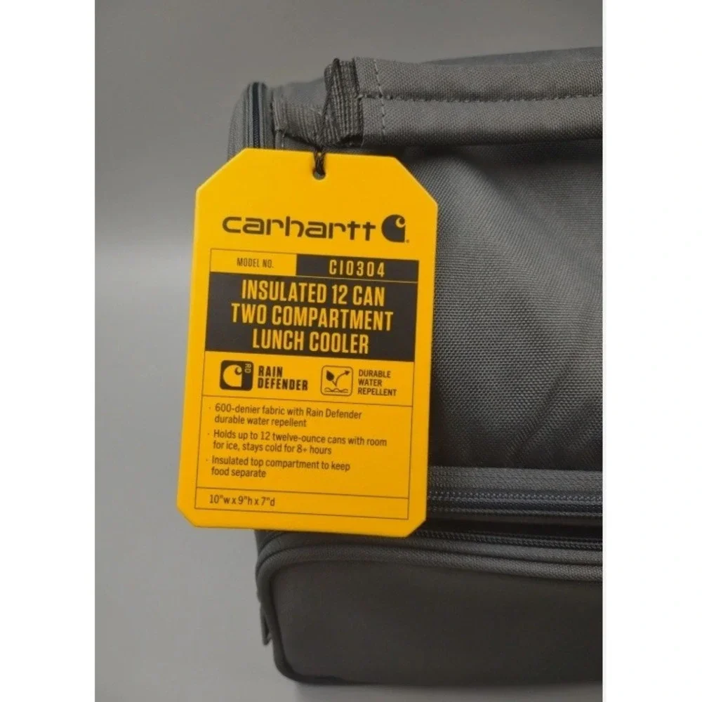 Carhartt Insulated 12 Can Two Compartment Lunch Cooler Gravel Gray C10304 NWT